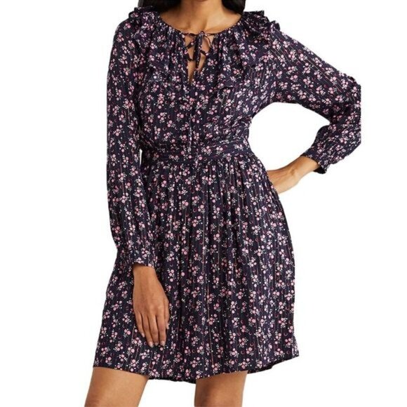 Boden Metallic Frill Detail Dress Navy Berry Sprig Size 16/18L NWT - Picture 1 of 9